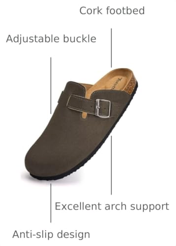 Image of Torotto Womens Clogs Cork Footbed Suede Slippers Arch Support Potato Shoes with Adjustable Buckle