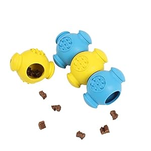 QUVITA Intelligenz Hundespielzeug 4 Stück Naturkautschuk Puzzle Hundeball mit Zahnpflege Funktion Noppen und Futtertrog Hunde Kauspielzeug(Ø 7-8cm)