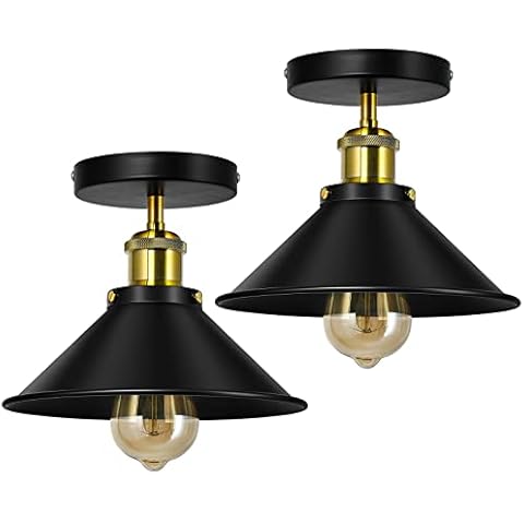 Vintage Ceiling Lights for Living Room Black Metal Industrial Ceiling Light Fixture E27 for Kitchen Bedroom, 2 Pack Cover