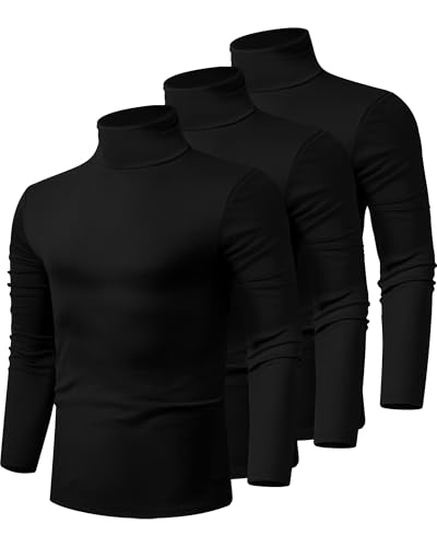 Ficerd 3 Pack Men's Turtleneck Shirts, Long Sleeve Cotton Pullover