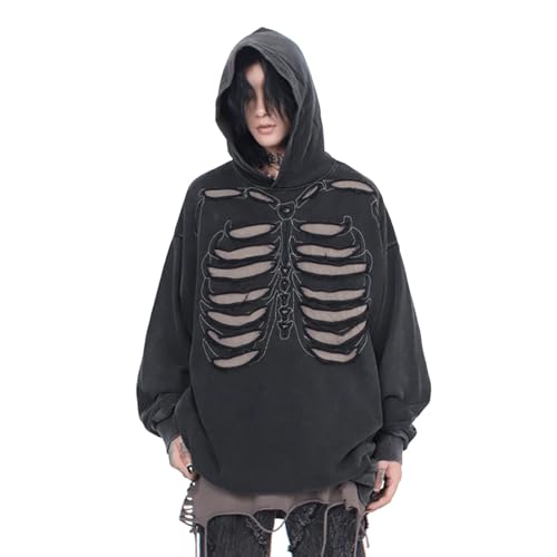 Mymyguoe Sudadera con capucha Skeleton para hombre, ropa de calle, sudadera con capucha, sudadera con capucha, sudadera con capucha Y2K con estampado de calavera, sudadera con capucha, estampado de