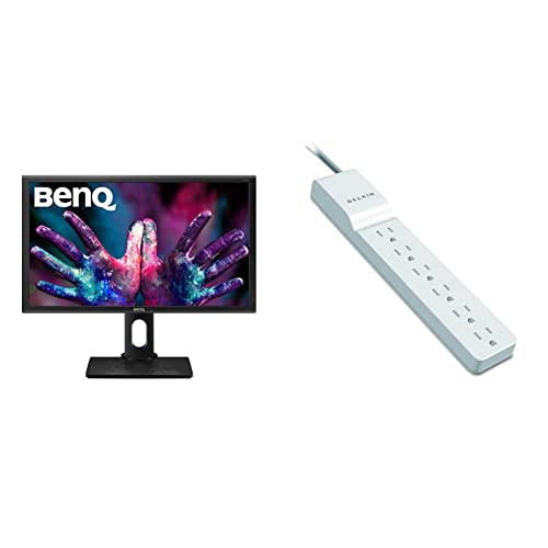 BenQ PD2700Q 27 inch QHD 1440p IPS Monitor | 100% sRGB | AQCOLOR Technology for Accurate Reproduction Black & Power Strip, Belkin Surge Protector 6 AC Multiple Outlets, Flat Rotating Plug, White