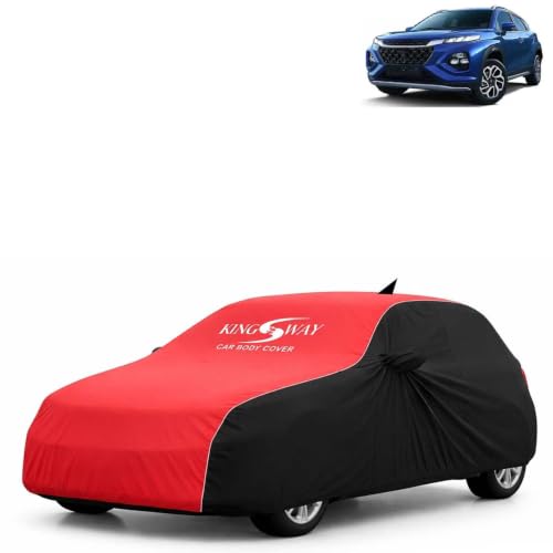 Image of KINGSWAY Super Waterproof Car Cover Only with Maruti Suzuki Fronx (Year 2023 Onwards - All Model) | Mirror and Antenna Pockets | All Weather Car Body Cover with Silver Piping | Black Red