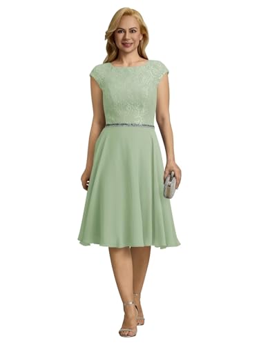 Fivsole Chiffon Mother of The Bride Dresses for Women Lace Knee Length Formal Cocktail Dresses