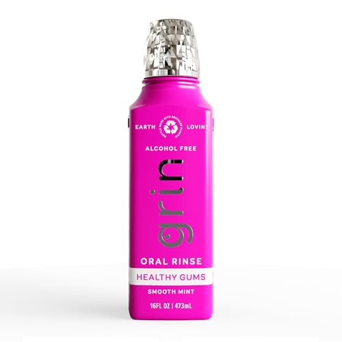 Grin Healthy Gums Oral Rinse, 16 Fl Oz, Fresh Breath Mouthwash, Smooth Mint Flavored, Alcohol-Free