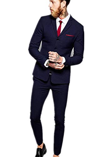 Costume de marié deux pièces homme bleu marine à encolure revers raffinée