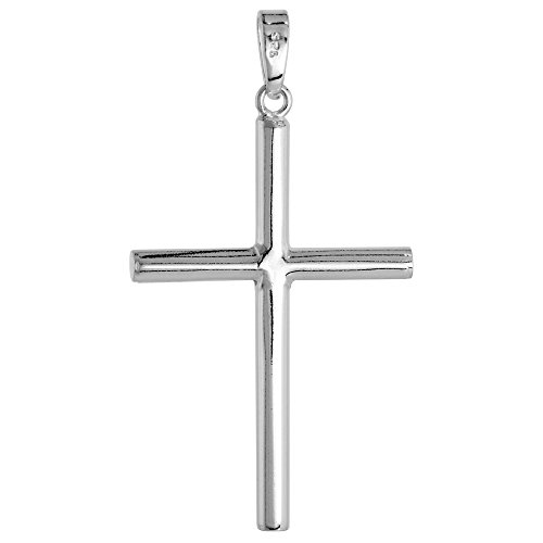 Sterling Silver Large Plain Cross Pendant for Men and Women Tubular High Polished 1 3/4-4.0 inches long3
