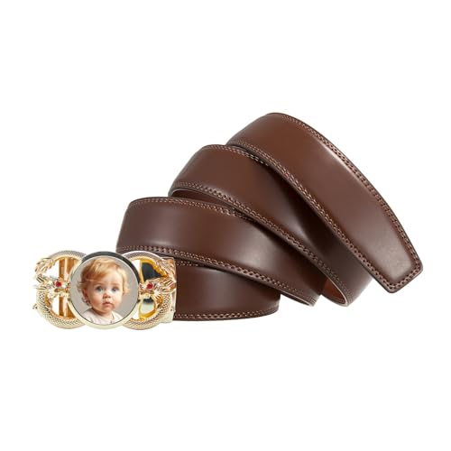 Mens Custom Ratchet Belt,Customized Photo Dragon Buckle Genuine Leather Belt,Personalized Gift for Men 51" 6