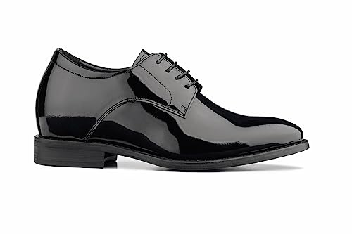 Image of CALTO Men's Invisible Height Increasing Elevator Shoes - Black Patent Leather Lace-up Formal Dress Oxfords - 2.8 Inches Taller - Y7401 - Size 7 D(M) US