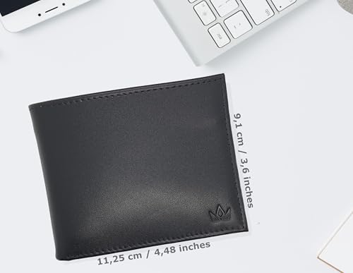 Nappa Leather Bifold Wallet with Coin Pocket for Men - 2 Spacious Cash Compartments, 11 Card Slots with RFID protection, Driving Licence Window, High-end Finish2