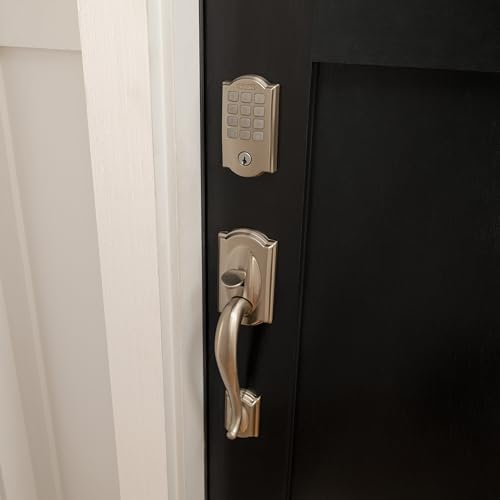 Image of Schlage Arrive Smart WiFi Deadbolt Lock with Camelot Trim, Satin Nickel | Keyless entry door lock, Push button keypad, Built-in app control, Alexa, Google Home & Ring compatible, Certified security