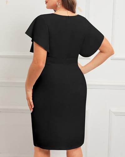 Plus Size Cocktail Dress - Wedding Guest Women Bodycon Vintage Ruffle Church Pencil Dress2