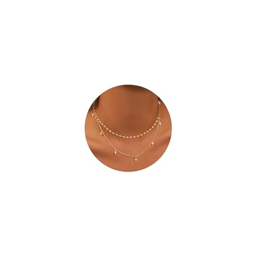 Collier pour femme en or 14 carats avec sa petite croix en argent délicat