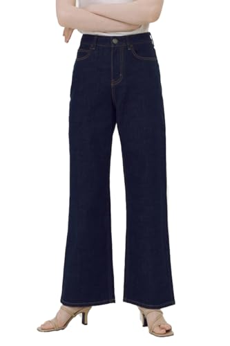 Generic Women's Wide Jeans Stretchy Sustainable Denim Pants Super Leg FGWD01, Blue
