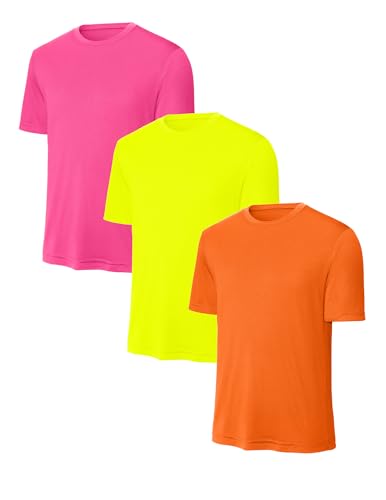 Clothe Co. Mens Moisture-Wicking T-Shirts Stretch Crewneck Soft Tees for Men 3 Pack Neon Pink/Yellow/Orange X-Large