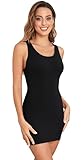 Qaffier Women's Summer Mini Dress Sleeveless Scoop Neck Cut Out Sexy Ribbed Knit Fitted Casual Pencil Bodycon Dresses Black Medium