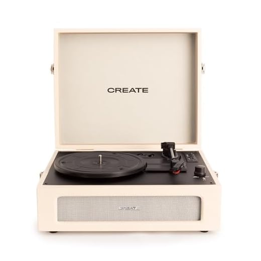 CREATE/Record Player Retro/Tocadiscos Retro Blanco Roto/Diseño Vintage, Bluetooth, USB, SD, MicroSD,Mp3, Sonido estéreo, 3 velocidades de reproducción, para Todo Tipo de vinilos