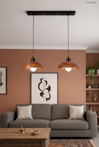 Image of Wooden Hanging Dome Pendant Linear Cluster for Hall Room & Bedroom | Solid Wood Handcrafted Pendant Lamp for Ceiling, Living Space with Adjustable Cord Hanging Light for Decor