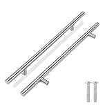 Flexzion 1 Pack Kitchen Cabinet Handles Silver Drawer Pulls 14 inch, 8.7 inch Hole Center, Stainless Steel T Bar with Satin Brushed Nickel, Hardware for Kitchen Cupboard Door Bathroom Furniture