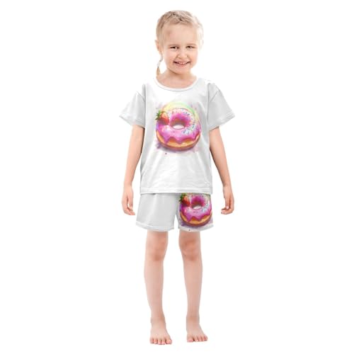 Donut Colorful Sprinkles White Pajama Set Short Sleeve Sleepwear Soft Pajamas Shorts Sets Cotton PJS 5Y3
