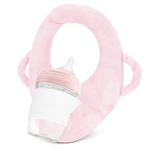 Image of Bottle Holder for Baby Self Feeding, Bottle Propper for Baby, Portable Baby Bottle Holder Hands Free, Adjustable Breastfeeding Pillows Support for Newborns with Side Handles,Twin Baby Essentials(Pink)