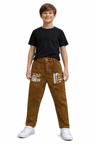 Image of Boys Cargo Pants, Kids Cargo Jeans with Pockets, Adjustable Waist, Stretch Denim Casual Pants for Boys
