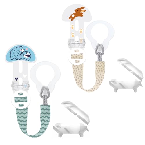 MAM Clip it ! & Cover, Lod de 2, avec protection, Longueur réglable, lavable, toutes formes de sucettes, anneaux de dentition