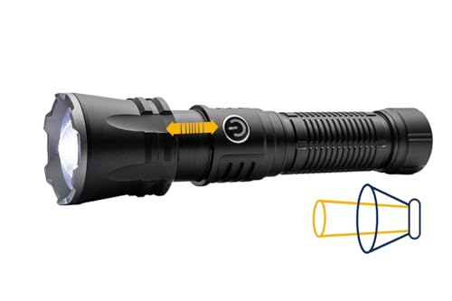 NightSearcher Zoom 2000 Rechargeable LED Torch – 2000 Lumens, 600m Beam, Zoomable Flood & Spotlight, 4000mAh Battery, USB-C Fast Charging, IP65 Waterproof, Impact-Resistant Aluminium