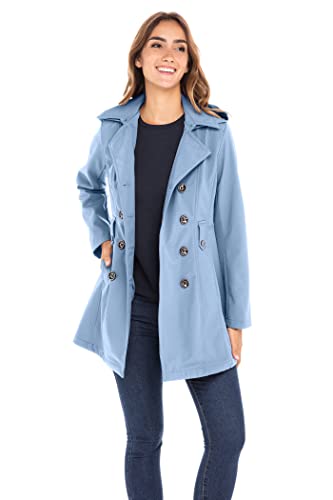Sebby Collection Women's Soft Shell Trench Coat Water Resistant With A Detachable Hood (Medium, Skyway) #TOP3