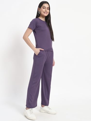Image of Vogaan Women's Summer 2 Piece Co-Ord Set for Women Casual Short Sleeve Crop Top Wide Leg Sweat Pants for Travel Vacation Outfits Lounge Sets