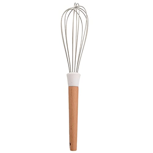 BRIIEC 1pc White with Colored Particles Silicone Egg Whisk, Balloon Egg Beater, Wooden Handle Cooking Utensils for Blending Whisking Beating Stirring Cooking Backing