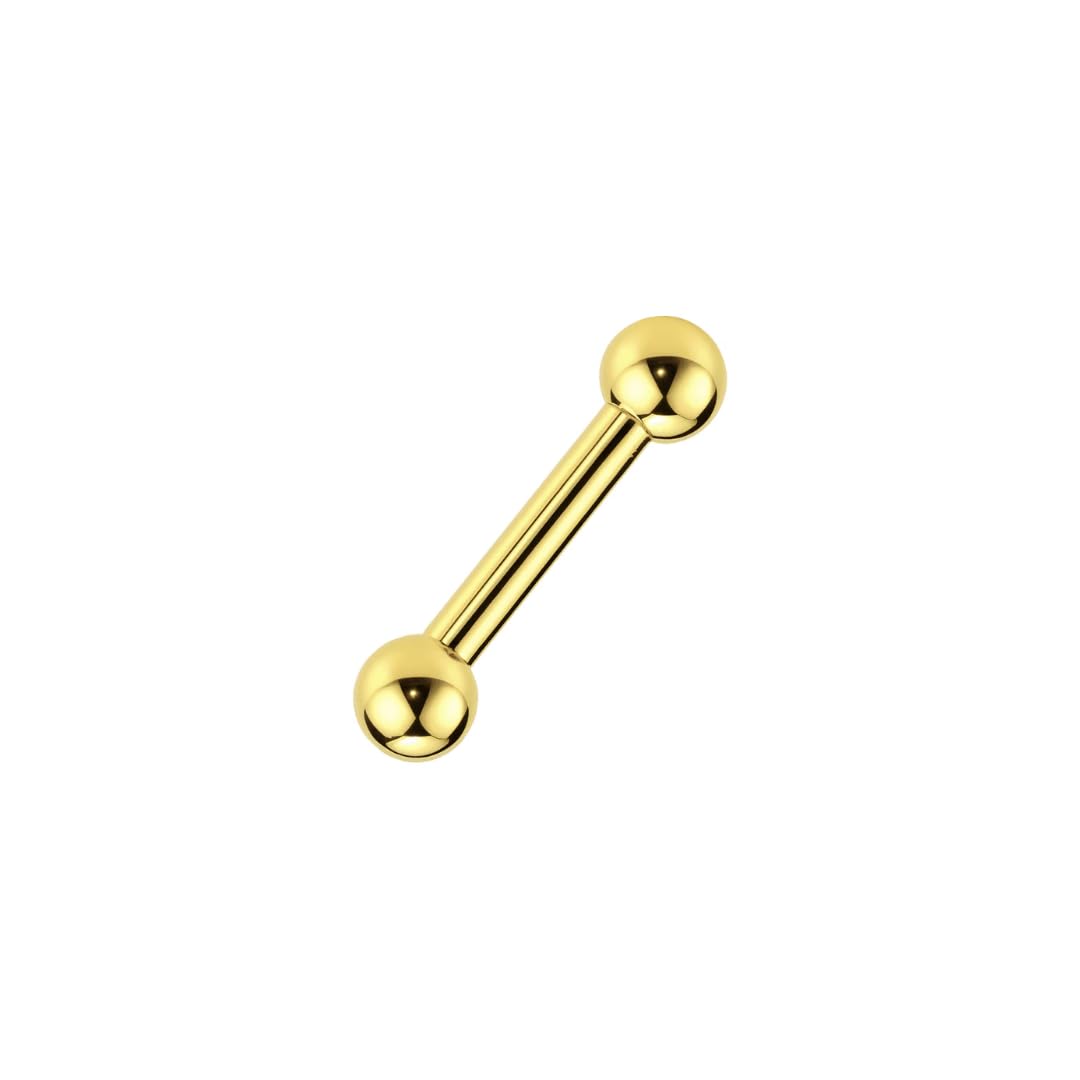 Zungenpiercing aus 14 Karat massivem Gold mit Kugelenden, gerader Barbell-Zungenring, sichere Schraubkugeln, oraler Piercing-Schmuck für den täglichen Gebrauch für Damen und Herren