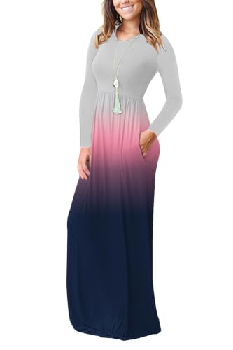 Image of AUSELILY Womens Long Sleeve Maxi Dress Casual Empire Waist with Pockets | Versatile year round long dress for spring, fall, winter, available in floral prints and solids