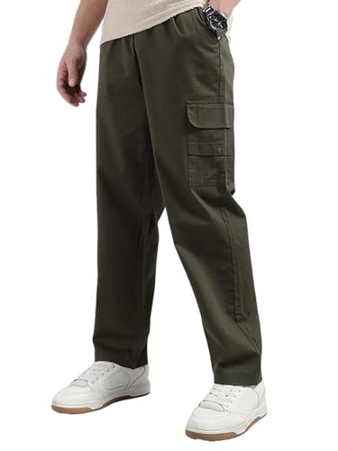 Image of Veirdo Pure Cotton Baggy Fit Regular Length Mid Rise 4 Pocket Cargos for Men (Colors: Black, Olive, Grey, Brown & Navy)