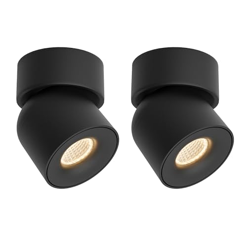 Image of Aisilan 9W Dimmable LED Ceiling Spotlight, Adjustable Directional Surface Flush Mount Lighting, Wall Spot Lights Indoor Accent Fixture Fitting for Kitchen Bedroom Living Room, 3000K, Black, 2 Pack
