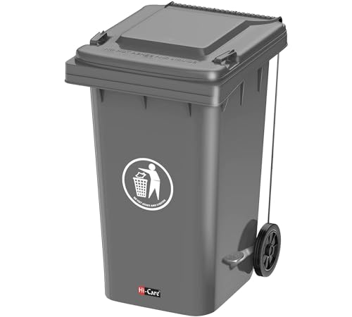 Hi-Care Plastic Garbage Bin 240 Litre with wheel and pedal - Heavy Duty Kitchen Dust Bin Outdoor Recycle Trash Can Large Industrial Waste bin Trash bin (Grey)