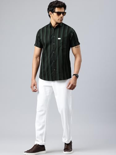 Image of Majestic Man Men Slim Fit Cotton Striped Half Sleeve Casual Shirt