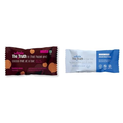 Image of The Whole Truth - Hazelnut Cocoa Protein Bar with 12g Protein(Pack of 6) & The Whole Truth - Energy Bars | Almond Choco Fudge | Pack of 6 x 40g