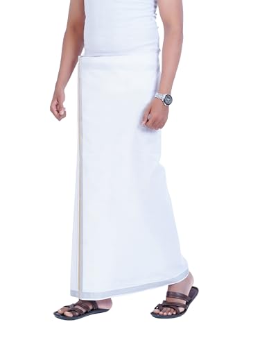 Image of PRAKASAM COTTON Mens Single White Dhoti with Jari Border Single Dhoti (1.28X2.00 mtrs)
