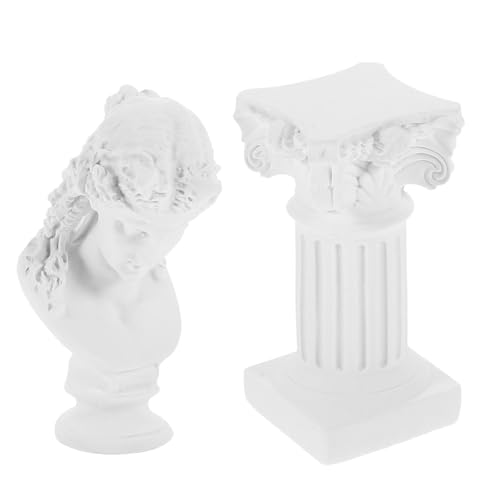 ABOOFAN Estatua de Columna Romana y Busto de Ariadna de 6 Cm, Escultura de Resina de Color Claro, Adorno Decorativo para Escritorio y Hogar, Decoración Artística para Sala, Set de 2