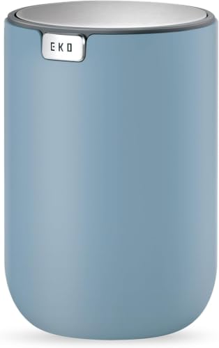 Image of EKO Fandy 0.4 Gal /1.5L Mini Tabletop Trash Bin with Swing-Lid, Desktop Trash Can for Bathroom Countertop, Vanity, Coffee or Office, Small Garbage Bin (Blue) (Pack of 12)