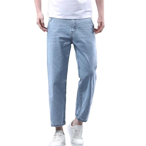 Men's Summer Thin Straight Denim Jeans Stretch Classic Fit Ankle-Length Casual Long Pants