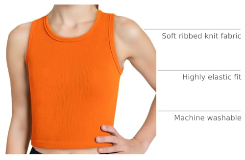 Image of Haloumoning Girls Tank Tops Kids Athletic Ribbed Knit Sleeveless Crop Tops Basic Camisole 5-14 Years