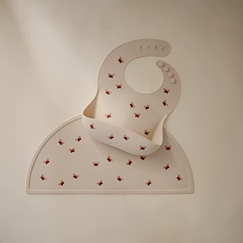 Image of mushie Silicone Baby Bib | Adjustable Fit Waterproof Bibs (Butterflies)