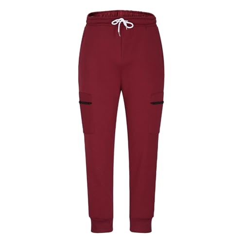 Cargo Sweatpants for Men,Fleece Lined Heavyweight Elastic Waist Pants Joggers Baggy Sweatpants with Zipper Pockets3