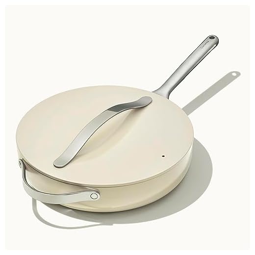 Caraway Nonstick Ceramic Sauté Pan with Lid (4.5 qt, 11.8") - Non Toxic, PTFE & PFOA Free - Oven Safe & Compatible with All Stovetops (Gas, Electric & Induction) - Cream