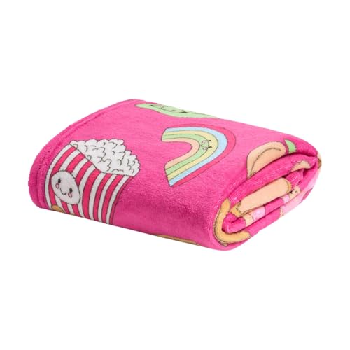 OHS Fleece Blanket Sofa Throw Gifts for Teenage Girls Boys Super Soft Warm Cosy Sweetie Pies Throw Blanket Decorative Kids Rooms Sleepovers Single Bed Throws Magenta - 125 x 150cm