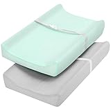 TILLYOU Changing Pad Cover Set in Soft Jersey Material - Fits 32'/34''x16 Contoured Pad for Babies, Lt Green & Lt Gray