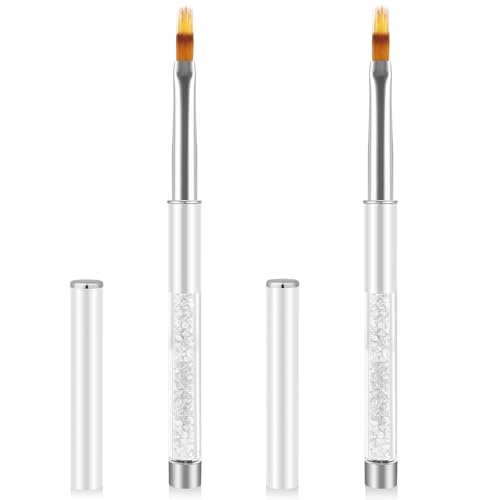 Image of 2 Pcs Nail Ombre Brush Nail Gradient Painting Brush Nails Art Brushes Manicure Tools with Rhinestone Handle UV Gel Polish Drawing Pen for Nails Design