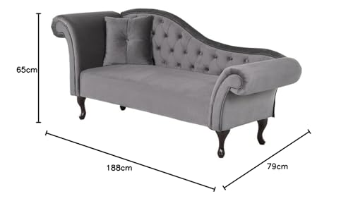 Image of Velvet Modern Chesterfield Chaise Lounge Couch 188 X 61 X 76 for Your Loving Space, (Dark Grey, Standard)